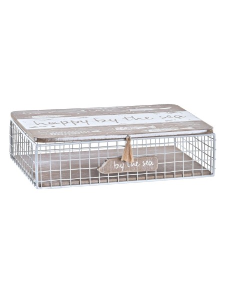 Boîte Décorative DKD Home Decor Blanc Marron Bois Métal Spirales méditerranéen