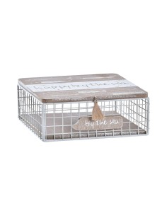 Boîte Décorative DKD Home Decor Blanc Marron Bois Métal Spirales méditerranéen