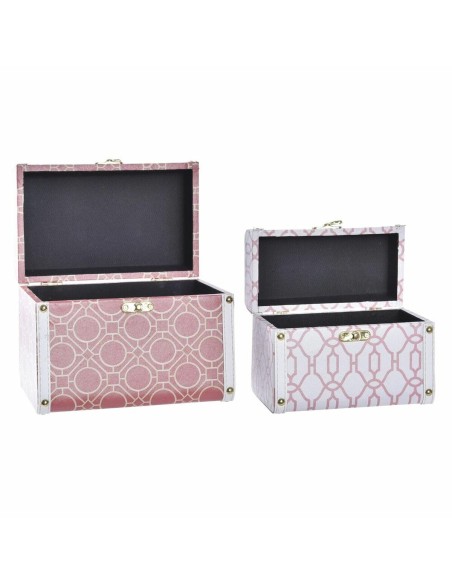 Set de boîtes décoratives DKD Home Decor Toile Bois Orange Blanc 24 x 18 x 19 cm (2 Unités)