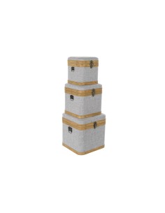 Set de boîtes décoratives DKD Home Decor Gris Bois Polyester (3 pcs)