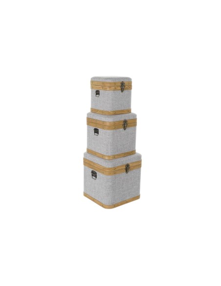 Set de boîtes décoratives DKD Home Decor Gris Bois Polyester (3 pcs)