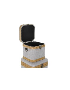 Set de boîtes décoratives DKD Home Decor Gris Bois Polyester (3 pcs) 2