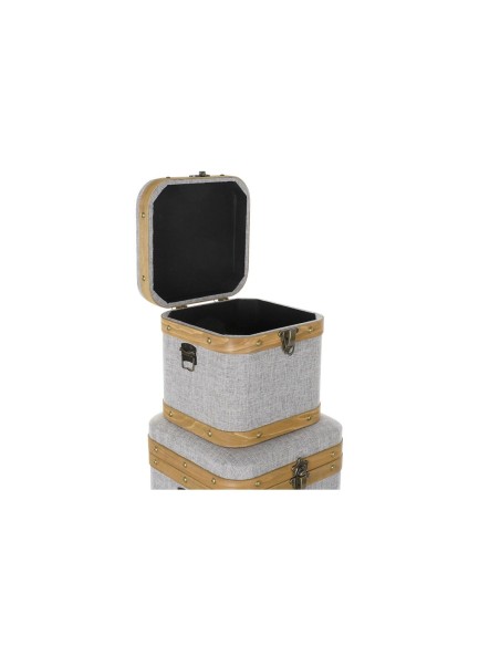 Set de boîtes décoratives DKD Home Decor Gris Bois Polyester (3 pcs)