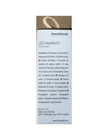 Lampe Frontale LED Rechargeable et Réglable InnovaGoods Noir (Reconditionné A)