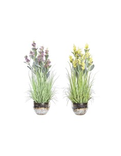 Plante décorative DKD Home Decor Porcelaine Rose Polyéthylène Jaune 20 x 20 x 66 cm (2 Unités)