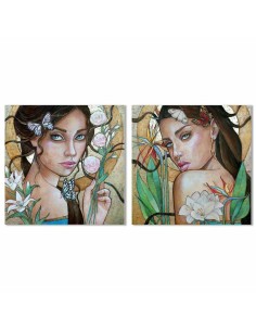 Cadre DKD Home Decor Femme Tropical 80 x 3 x 80 cm (2 Unités)