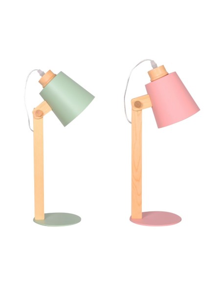 Lampe de bureau DKD Home Decor Vert Rose Naturel Bois Métal 50 W 220 V 18 x 20 x 45 cm 15 x 20 x 50 cm (2 Unités)