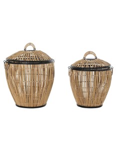 Lot de paniers DKD Home Decor Noir Naturel Métal Rotin 48 x 48 x 55 cm (2 Unités)