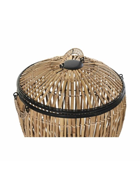 Lot de paniers DKD Home Decor Noir Naturel Métal Rotin 48 x 48 x 55 cm (2 Unités)