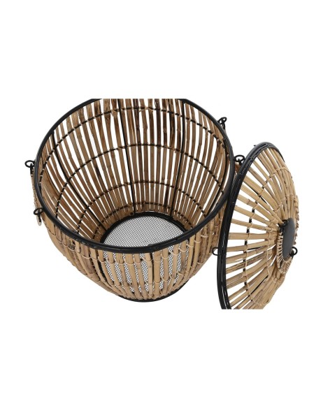 Lot de paniers DKD Home Decor Noir Naturel Métal Rotin 48 x 48 x 55 cm (2 Unités)