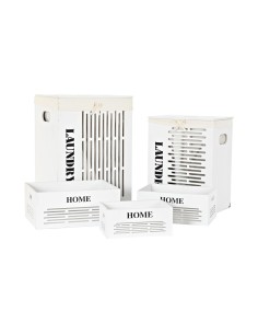 Lot de paniers DKD Home Decor Blanc Noir Beige Bois MDF 40 x 30 x 56 cm (5 Pièces) (5 Unités)