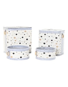 Lot de paniers DKD Home Decor Blanc Noir Gris Doré Bambou Etoiles 41 x 31 x 42 cm (4 Pièces) (2 Unités)
