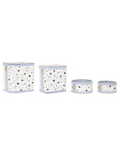 Lot de paniers DKD Home Decor Blanc Noir Gris Doré Bambou Etoiles 41 x 31 x 42 cm (4 Pièces) (2 Unités) 2