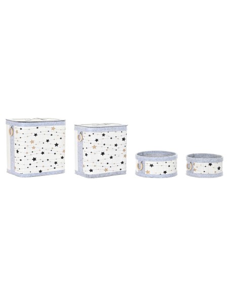 Lot de paniers DKD Home Decor Blanc Noir Gris Doré Bambou Etoiles 41 x 31 x 42 cm (4 Pièces) (2 Unités)