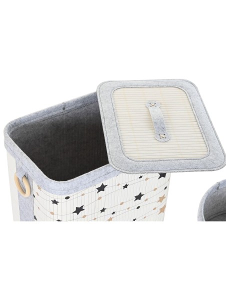 Lot de paniers DKD Home Decor Blanc Noir Gris Doré Bambou Etoiles 41 x 31 x 42 cm (4 Pièces) (2 Unités)