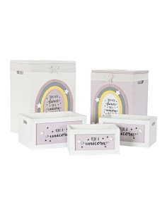 Lot de paniers DKD Home Decor Jaune Blanc Gris Rose Bois de paulownia Enfant 40 x 30 x 55 cm (5 Pièces) (5 Unités)