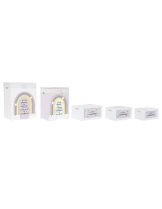 Lot de paniers DKD Home Decor Jaune Blanc Gris Rose Bois de paulownia Enfant 40 x 30 x 55 cm (5 Pièces) (5 Unités) 2