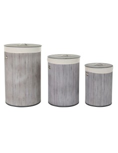 Lot de paniers DKD Home Decor Beige Gris Bambou 38 x 38 x 60 cm (3 Pièces) (2 Unités)