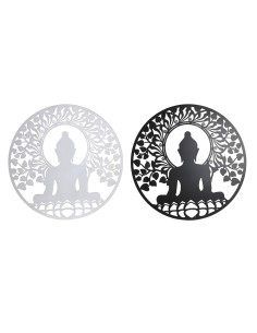 Décoration murale DKD Home Decor 98 x 1 x 98 cm 100 x 1 x 100 cm Noir Buda Blanc Oriental (2 Unités)