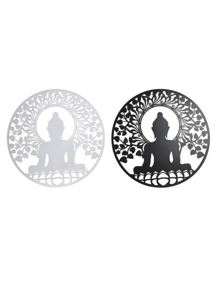 Décoration murale DKD Home Decor 98 x 1 x 98 cm 100 x 1 x 100 cm Noir Buda Blanc Oriental (2 Unités)