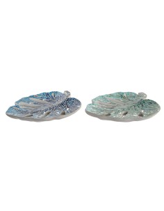 Centre de Table DKD Home Decor 43 x 36 x 9 cm Bleu Vert 45 x 36 x 9 cm Feuille d'une plante