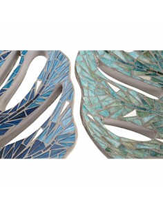 Centre de Table DKD Home Decor 43 x 36 x 9 cm Bleu Vert 45 x 36 x 9 cm Feuille d'une plante 2