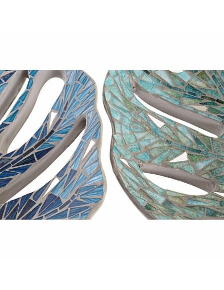 Centre de Table DKD Home Decor 43 x 36 x 9 cm Bleu Vert 45 x 36 x 9 cm Feuille d'une plante