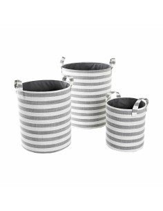 Set de basket DKD Home Decor Gris Rayures Coton (3 Pièces) (35 x 35 x 40 cm)