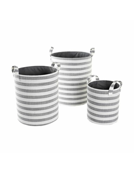 Set de basket DKD Home Decor Gris Rayures Coton (3 Pièces) (35 x 35 x 40 cm)