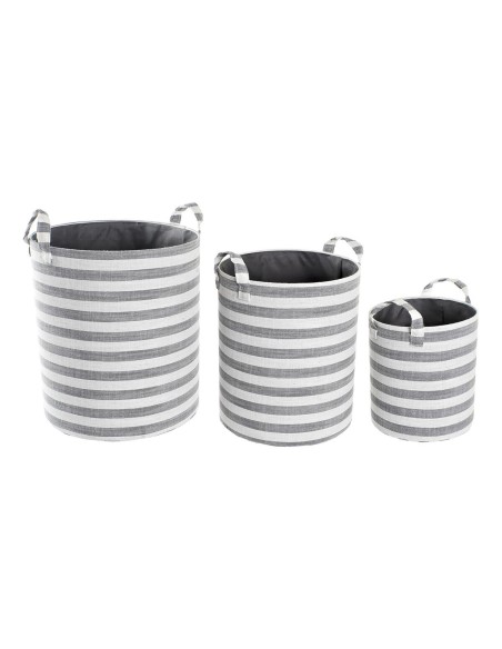 Set de basket DKD Home Decor Gris Rayures Coton (3 Pièces) (35 x 35 x 40 cm)