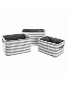 Set de basket DKD Home Decor Gris Rayures Coton (42 x 32 x 25 cm) (3 Pièces)