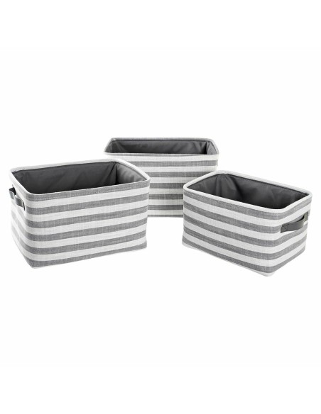 Set de basket DKD Home Decor Gris Rayures Coton (42 x 32 x 25 cm) (3 Pièces)