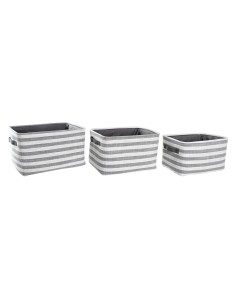Set de basket DKD Home Decor Gris Rayures Coton (42 x 32 x 25 cm) (3 Pièces) 2