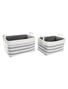 Set de basket DKD Home Decor Rayures Gris Coton (40 x 30 x 23 cm) (2 Pièces)