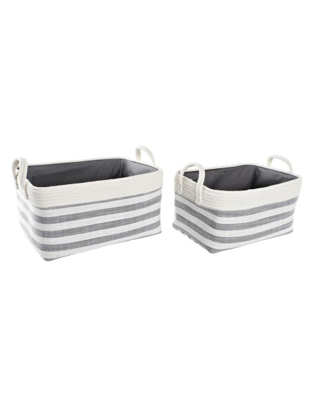 Set de basket DKD Home Decor Rayures Gris Coton (40 x 30 x 23 cm) (2 Pièces)