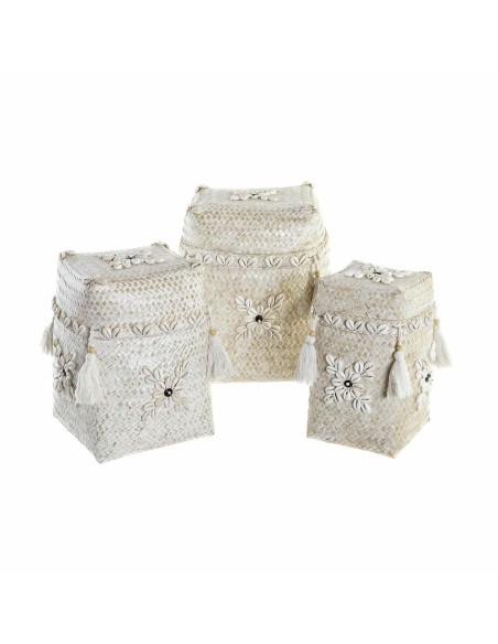 Set de basket DKD Home Decor Blanc Bambou Coquillages (24 x 24 x 30 cm) (3 Pièces)