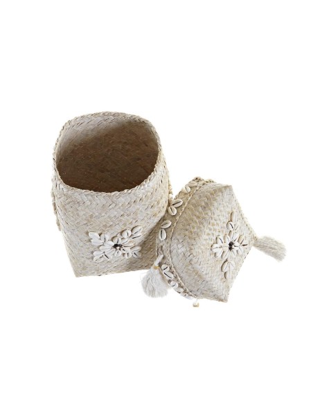 Set de basket DKD Home Decor Blanc Bambou Coquillages (24 x 24 x 30 cm) (3 Pièces)