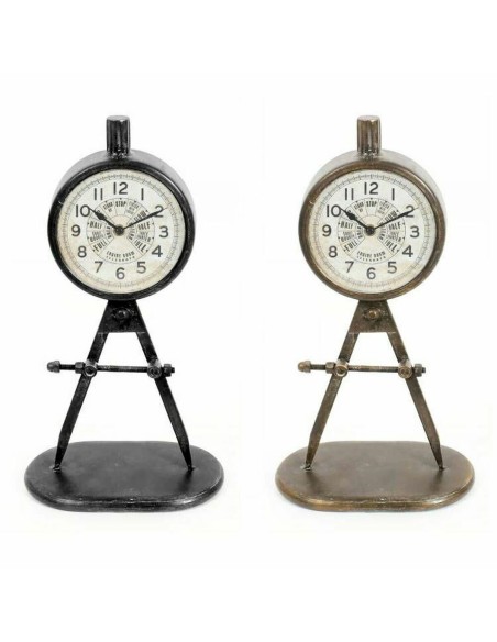Horloge de table DKD Home Decor 17 x 8 x 31 cm Noir Doré Fer PVC Loft (2 Unités)