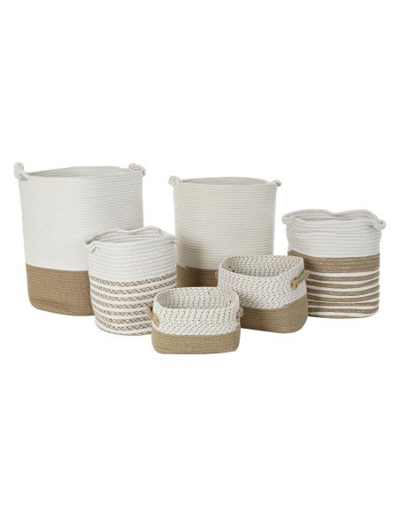 Set de basket DKD Home Decor Blanc Coton Jute (45 x 45 x 54 cm) (6 Pièces)