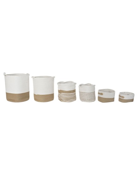 Set de basket DKD Home Decor Blanc Coton Jute (45 x 45 x 54 cm) (6 Pièces)