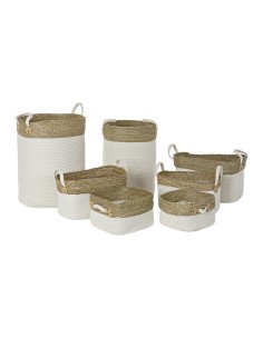 Set de basket DKD Home Decor Blanc Coton Fibre naturelle (41 x 41 x 52,5 cm) (7 Pièces)
