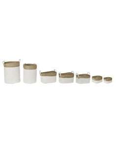 Set de basket DKD Home Decor Blanc Coton Fibre naturelle (41 x 41 x 52,5 cm) (7 Pièces) 2