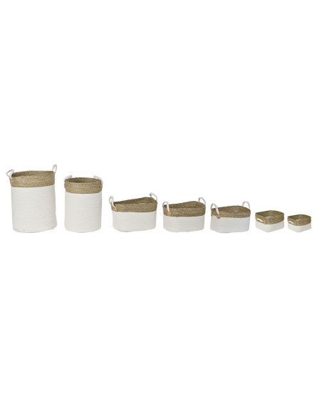 Set de basket DKD Home Decor Blanc Coton Fibre naturelle (41 x 41 x 52,5 cm) (7 Pièces)