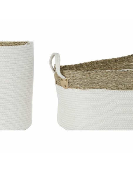 Set de basket DKD Home Decor Blanc Coton Fibre naturelle (41 x 41 x 52,5 cm) (7 Pièces)