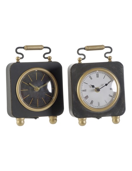 Horloge de table DKD Home Decor Noir Argenté PVC Métal Plastique 14,5 x 5 x 21 cm (2 Unités)