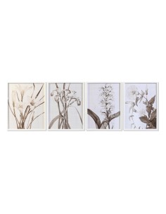 Cadre DKD Home Decor Verre Bouleau 55 x 70 x 2,5 cm 55 x 2,5 x 70 cm Fleurs (4 Pièces)