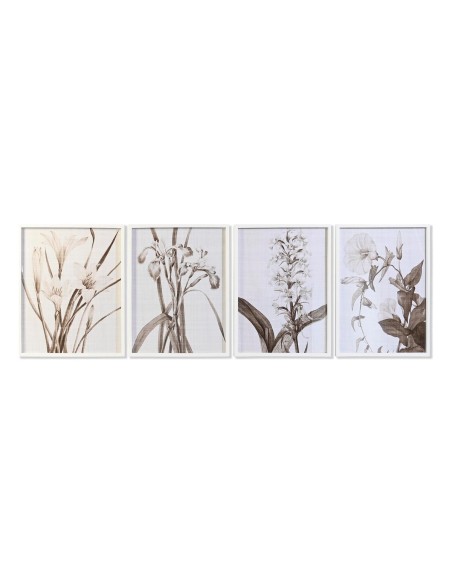 Cadre DKD Home Decor Verre Bouleau 55 x 70 x 2,5 cm 55 x 2,5 x 70 cm Fleurs (4 Pièces)