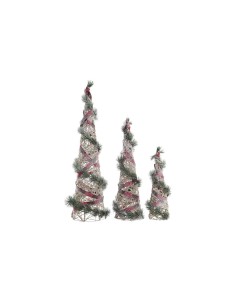 Décoration DKD Home Decor Cônes Noël LED Rouge Vert Naturel Enneigé 20 x 20 x 80 cm (3 Pièces)