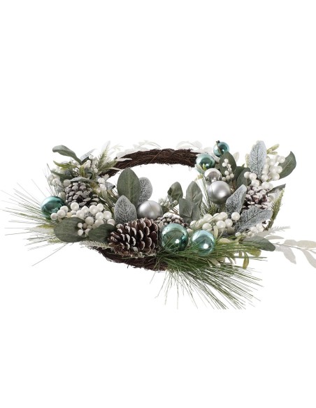 Couronne de Noël DKD Home Decor Bleu Blanc Marron PVC 60 x 60 x 12 cm