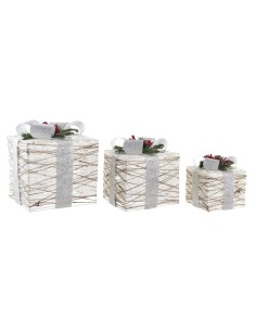 Set de boîtes décoratives DKD Home Decor LED Blanc Argenté 25 x 25 x 28 cm (3 Pièces)